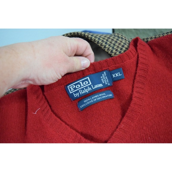 Polo Ralph Lauren Sweater Vest XXL Red Lambswool V-Neck Mens Preppy Pony Logo - Picture 4 of 4